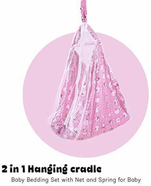 baybee Hanging Cradle for new born baby Hanging Sleep Swing Cradle/Jhula/Jhoola/Bed/Baby Bedding with Net and Spring Set for 0-12 Months Baby Boys and Girls - Pink