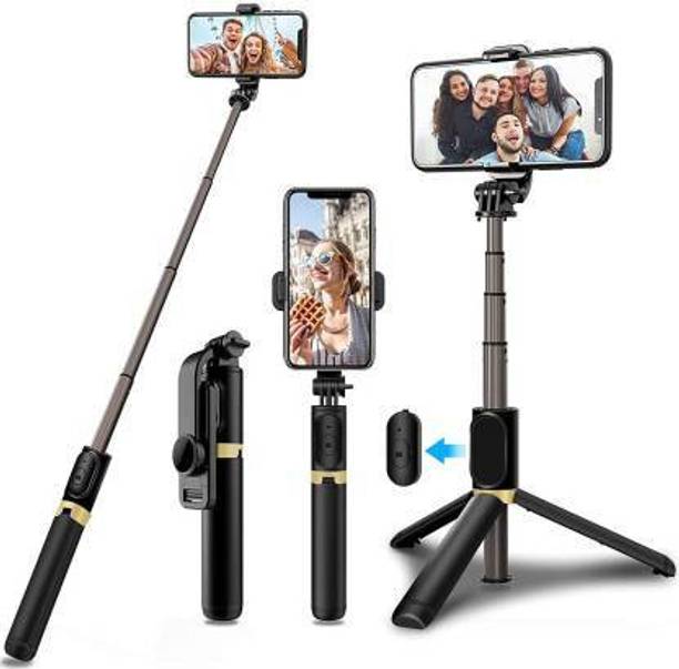 dilgona Mini Fashion Selfie Stick Tripod Stand Multi-functional Compact Selfie Stick with Non-Slip Tripod Bluetooth Remote Control 360 Degree Rotation Portable Sturdy Compatible with ALL SMART PHONE Travel Online Class Office Tripod 3 Axis Gimbal for Camera, Mobile