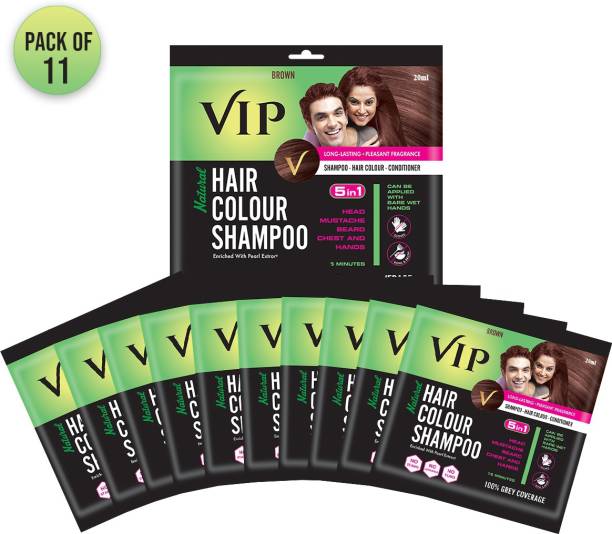 VIP Hair Colour Shampoo, 20ml (Pack of 11) , Brown