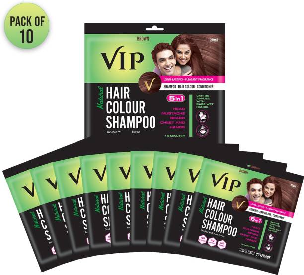 VIP Hair Colour Shampoo, 20ml (Pack of 10) , Brown