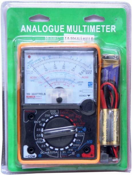 GoodsBazaar YX-3600 With Holster &amp; Stand Large Size Analog Multimeter with Rubber Protector YX-3600TREB Electrical Testing Multitester Voltmeter Ammeter Ohmmeter To Measure Ac &amp; Dc Voltage, Dc Current, Resistance, Af Level, Transistor Parameter, Load Current, Load Voltage, Capacitance, Inductance, Continuity Checking, Led Indicator &amp; Buzzer + Measures Hfe + Fuse And Diode Protection Rotary Knob Operation Moving Needle Pointer + Probe Testing Lead Pen + Battery Handheld With Protection Rubber Case Sunma Sumwa Sanwa Samwa Analog Multimeter