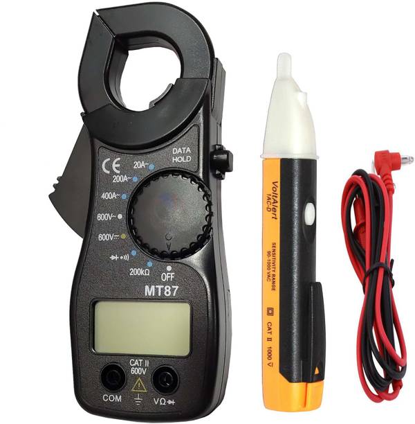 Mass Pro MT87 Digital LCD Clamp Meter Kmart For Electricity Ampere Measurement Insulation Tester + 1 Volt Tester LED AC Electric Voltage Tester Power Detector Sensor Non-Contact Pen 90-1000V Digital Multimeter
