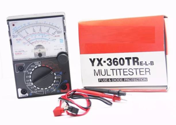 GoodsBazaar YX-360 Analog Multimeter Electrical Testing Multitester Voltmeter Ammeter Ohmmeter To Measure Ac &amp; Dc Voltage, Dc Current, Resistance, Af Level, Transistor Parameter, Load Current, Load Voltage, Capacitance, Inductance, Continuity Checking, Led Indicator &amp; Buzzer + Measures Hfe + Fuse And Diode Protection Rotary Knob Operation Moving Needle Pointer + Probe Testing Lead Pen + Battery Handheld With Protection Rubber Case Sunma Sumwa Sanwa Samwa Analog Multimeter