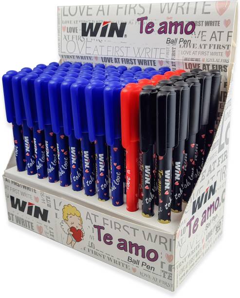 Win Te Amo Ball Pens | 60 Pcs (45 Blue Ink, 10 Black Ink, 5 Red Ink) Combo Dispenser Pack | The Magic of Gel in a Ball Pen | 0.7mm tip for Smooth & Precision Writing | Cute & Stylish Printed Body with Angel & Heart | Te Amo bole toh Love | Perfect Writing Partner for Cute Girls and Kids | Budget Friendly Stick Ball Pen
