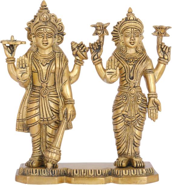vrindavan shopi Shri Lakshmi Nararayn Idolbrass Made Lakshmi Narayan Idolmaha Laxmi Vishnu Bhagwan Brass Idol 300gms Decorative Showpiece  -  6.6 cm