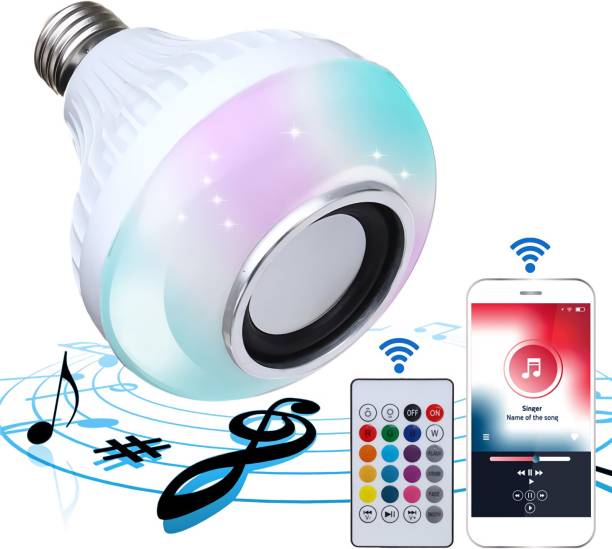 Musify Trending Latest Led Bulb With Bluetooth Speaker Music Light Bulb B22 LED White + RGB Light Ball Bulb Bluetooth Bulb Light Bluetooth Control Smart Music Playing Audio Bluetooth Speaker With Remote Control MP3 player Color Changing Speaker Colorful Lamp With Remote Control For Home, Bedroom, Living Room, Party Decoration Smart Bulb 3d Sound Waterproof High Bass Best Sound Quality 16 W Bluetooth Home Theatre