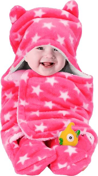 BeyBee Printed Single Hooded Baby Blanket for  Mild Winter