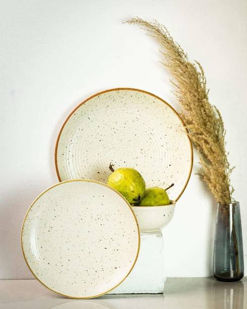 VolCraft Pack of 6 Ceramic Microwave Safe Ceramic Dinner Set Of 2 Dinner Plate, 2 Quarter Plate, 2 Katori Dinner Set