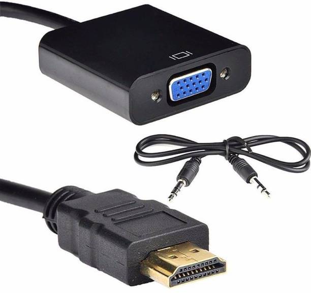 RuhZa HDMI to VGA with 3.5 mm Audio AUX Cable Adapter, Gold Plated HDMI Male to VGA Female Adapter for Computer, Laptop, HDTV, X,box - NOT for VGA to HDMI - Black Gaming Adapter