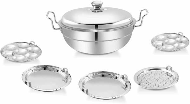 RBGIIT All-in-One Stainless Steel Idli Cooker Multi Kadai Steamer Copper Bottom With Lid, Big Size with 5 Plates 2 Idli, 2 Dhokla, 1 Patra Plate Induction & Standard Idli Maker Multi Kadhai,Pot Pan Set Combo Tope Copper Tapeli/Patila/Cookware/Dhokaliyu/Dhokla Maker, Patra Maker, Momo’s, Curries ,Handi Copper Bottom Bowl Set Dhokli Maker Set, Cooking Ware (KitchenWare/Home Appliances)Cooking Ware Cookware Combo Multi Purpose Unique Latest Design Good Quality Handi Bowl Idli Maker Paddu Maker / Dhokla Making Kadai Cooking Set Induction Bottom Cookware Set Stainless Steel Steamer