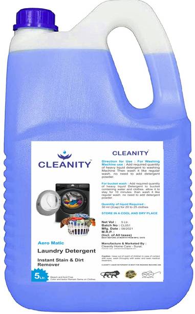cleanity Washing machine liquid detergent 5 ltr also use for hand wash,Liquid Detergent 5L, Suitable for top load detergent and front load(5000ml) Aqua Liquid Detergent