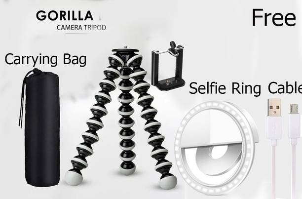 BUFONA Best Buy BUF-GLA87 SELFIE RING LIGHT + GORILLA TRIPOD + DUSTPROOF BAG Fully Flexible Portable & Foldable Camera & Mobile Tripod With Mobile Clip Holder Bracket Fully Flexible Mount Cum Tripod Stand With Three-Dimensional Head & Quick Release T9 Plate Gorilla Tripod DSLR , Smartphone & Action Cameras Mobile Holder Octopus Stand/Mobile Holder Gorilla Mobile Holder Tripod, Monopod Kit, Monopod, Tripod Kit, Tripod Clamp, Tripod Ball Head