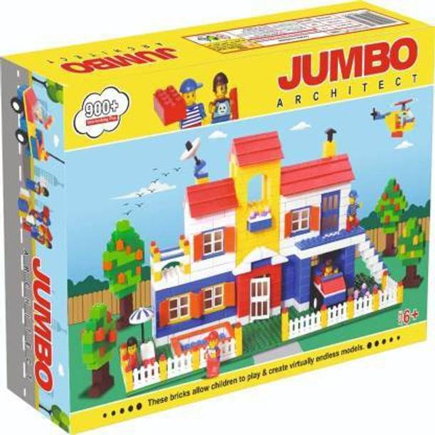 Sanchi Creation Multi Coloured 900+Pcs Mega Jumbo Architect Building Blocks with Attractive Blocks and Smooth Rounded Edges - Building Blocks for Kids as Well as Adults (900+ Blocks) - Blocks Game