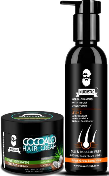 MUUCHSTAC Cocoalo Hair Cream for Hair Growth and Herbal Shampoo with inbuilt Conditoner