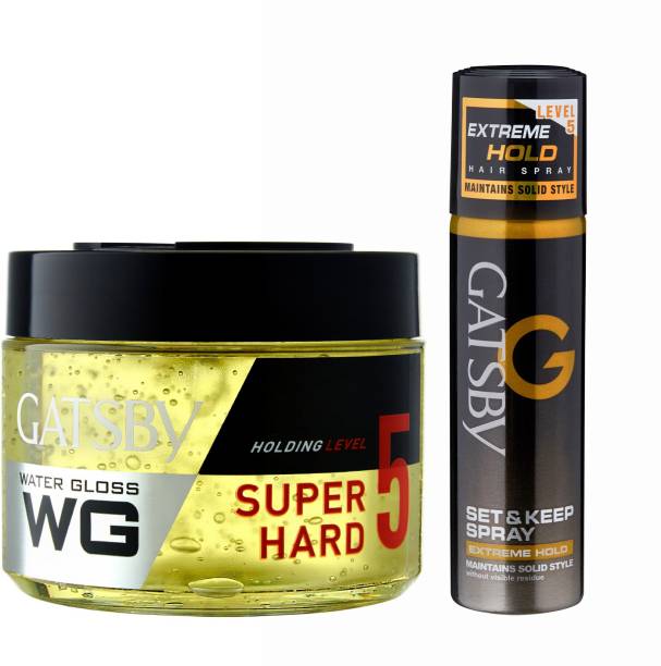Gatsby Water Gloss Super Hard 300gm with Extreme Hold Hair Spray 66ml Hair Gel