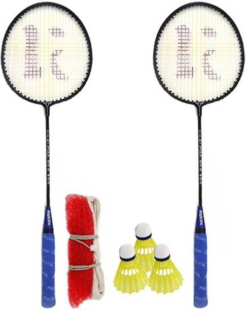 KNK Single Shaft Badminton Racket Pack Of 2 Piece With 3 Piece Nylon Shuttle And Badminton Net बैडमिंटन किट