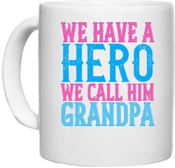 UDNAG White Ceramic Coffee / Tea 'Grand Father | We have a hero, we call him grandpa' Perfect for Gifting [330ml] Ceramic Coffee Mug