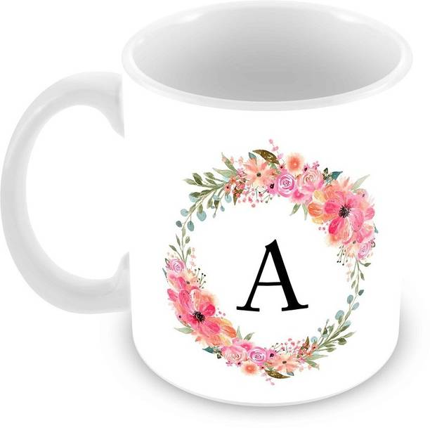 Tuelip Design Printed of Alphabet "A" for Tea & Coffee सिरेमिक मग