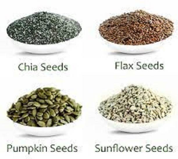 kotaliya Chia , Pumpkin, Sunflower, Flax Seeds With Fiber, calcium and Omega 3 Rich super food for Weight Loss (25 Gram each) Black Chia Seeds, Brown Flax Seeds, Pumpkin Seeds, Sunflower Seeds