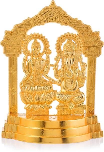 Great Art Lord Lakshmi/Ganesha Laxmi/Ganesh Golden Metal Statue Antique Finish Murti Decorative Showpiece  -  14 cm