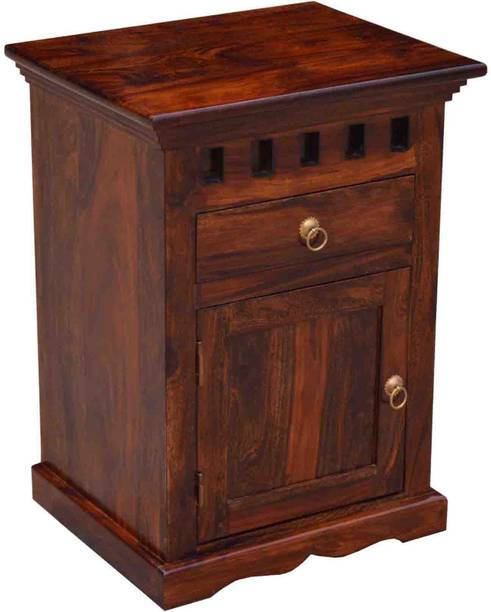 Devsignature Sheesham Wood Wooden Bedside Table For Bedroom | Nightstand Lamp Holder With Drawer & Door Cabinet Storage For Home Solid Wood Bedside Table