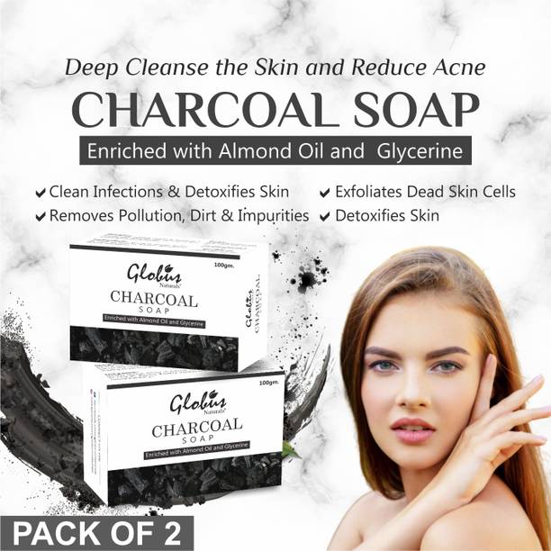 Globus Naturals Deep Cleaning & Exfoliating Activated Charcoal Soap Enriched with Tea Tree|Almond oil|Glycerine For Men & Women