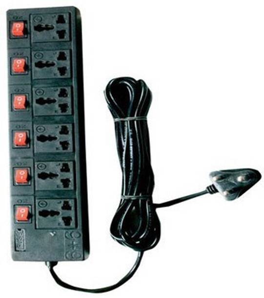 Com C 6 Socket 6 Switch Extension Board with Long Wire (Made in India)(4METER) 6  Socket Extension Boards