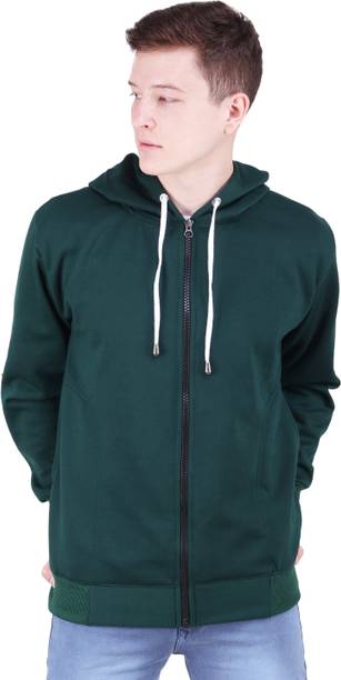 Men Solid Hooded Neck Green Sweater