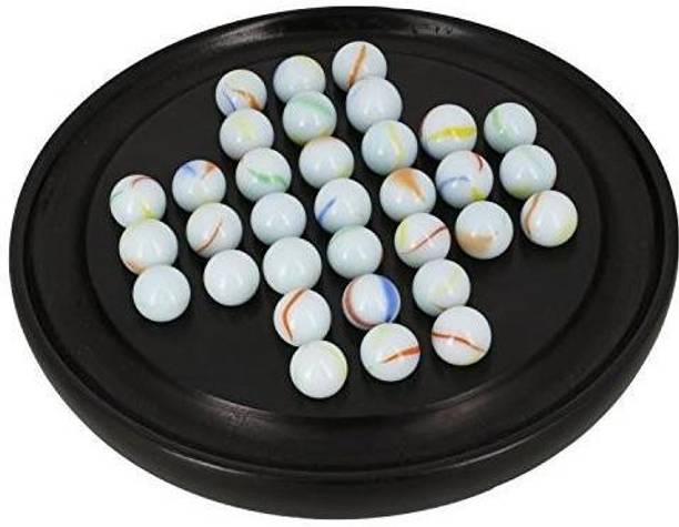 ORTUS Handmade Wooden Solitaire Board Game with Glass Marbles - Solitaire Games for Kids | Adults | Seniors Strategy & War Board Game