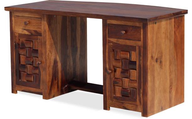 Sheesham Craft Nivora 2 Drawer & Cabinet,SmoothEdges,FloorProtector,NaturalColour,MatteFinished Solid Wood Workstation