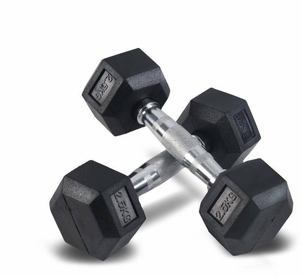 HACKERX Hex Dumbbell, 2.5 kgs, Pack of 2, Rubber Coated (For Men & Women) Fixed Weight Dumbbell