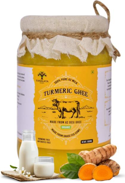 Vanalaya Turmeric infused Desi Cow Ghee for joint pain and digestion 500ml 500 ml Glass Bottle
