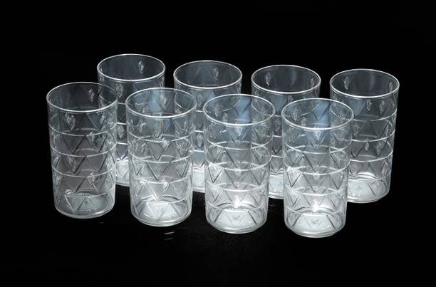 BELLERBIRD (Pack of 8) Clear Prism With Morpicch Designe Shape Water Glasses Juice Glass Set For Kitchen Glass Set Glass Set Water/Juice Glass