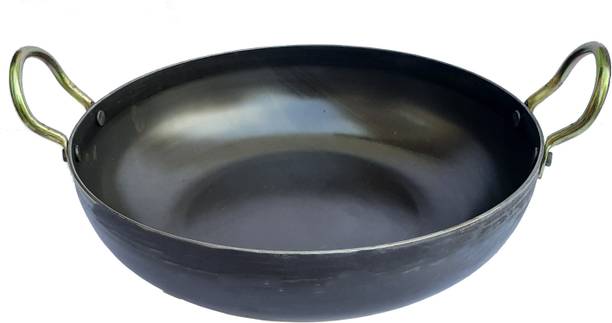 Navghar Iron deep Kadai/Pan Heavy Base Iron Kadhai Kitchen with Golden Rings Kadhai Kadhai 27.1 cm diameter 3.5 L capacity