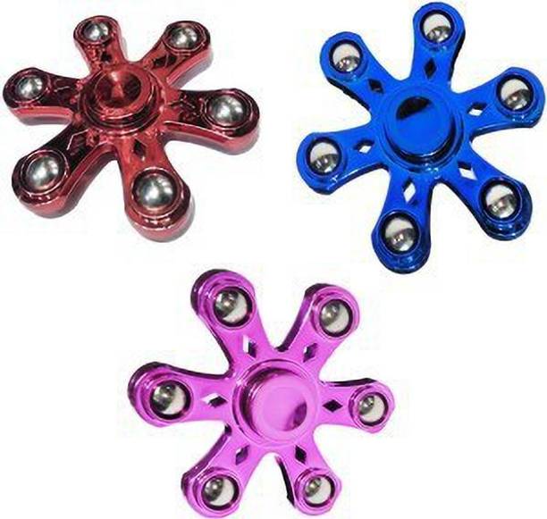 WHITE POPCORN 6 point Six Sided Spoke Combo Anti-Stress/Anxiety Fidget Spinner (PACK OF 3)
