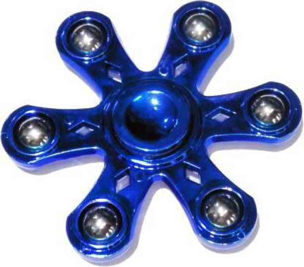 WHITE POPCORN 6 POINT Six Sided Spoke Blue Metal Fidget Spinner
