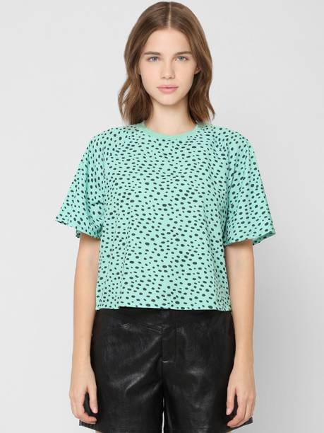 Casual Cap Sleeves Printed Women Green Top