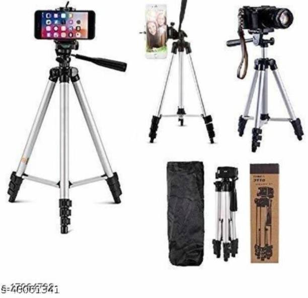 eronics 3110 Mobile Phone & Camera Stand Holder Tripod Kit with Collar Microphone Kit with Voice Recording Filter Mic for Recording Singing YouTube (2in1 Combo Pack) Tripod, Monopod Kit, Tripod Kit, Monopod (Silver, Black, Supports Up to 3000 g) Tripod