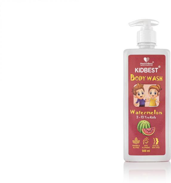 HealthBest Kidbest Bodywash for Kids | Anti-Bacterial | Normal Skin, Sensitive Skin & Dry Skin | Tear, Paraben, SLS free | Watermelon Flavor | 500ml