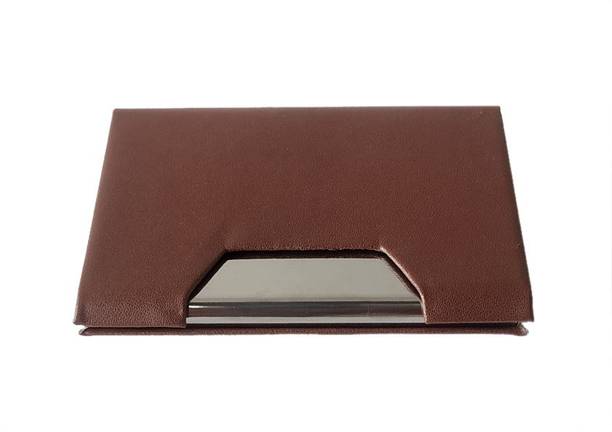 Haimac Business Card Holder Luxury PU Leather & Stainless Steel Multi Card Case,Business Name Card Holder Wallet BROWN 1 Card Holder