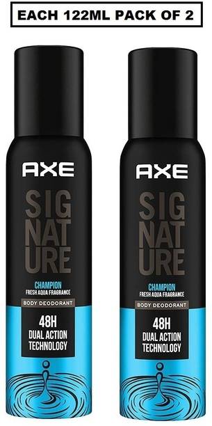 AXE Signature Champion Fresh Aqua (Fragrance No Gas Deodorant Body Spray) Each 122ml Set of 2 Body Spray  -  For Men