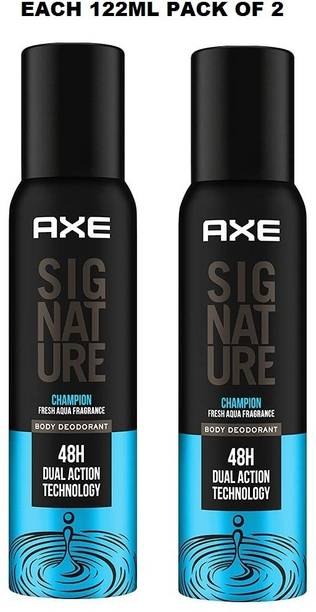AXE Signature Champion Fresh Aqua Fragrance No Gas Deodorant Body Spray Each 122ml Pack of 2 Body Spray  -  For Men