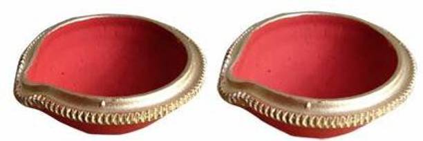 ADRON Clay Big Size Diya Set Of 1 pcs Terracotta (Pack of 2) Table Diya