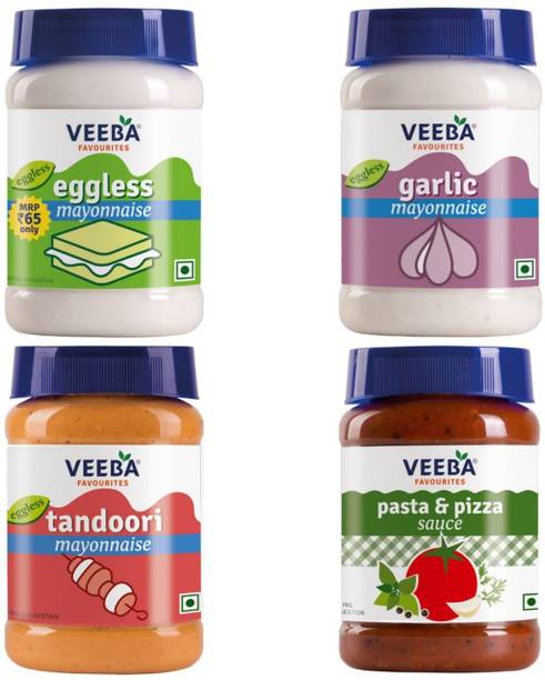 VEEBA EGGLESS MAYO+GARLIC MAYO+TANDOORI MAYO +PASTA AND PIZZA SAUCE 1 KG (PACK OF 4)