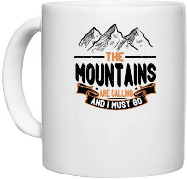 UDNAG White Ceramic Coffee / Tea 'Adventure | The mountains are calling and I must go' Perfect for Gifting [330ml] Ceramic Coffee Mug