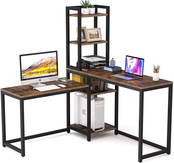 TEKAVO L shaped corner big & gaming work station along with 5 storage shelves Engineered Wood Office Table