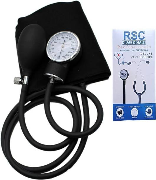 rsc healthcare Rsc-103 Aneroid Sphygmomanometer Dial Bp Monitor With Black Dual Head Aluminum Stethoscope For All Stethoscope Cardiology Stethoscope (Dual Side Chest Piece) Dual Head Stethoscope Dial Type Pressure Guard Sphygmomanometer Aneroid Bp Monitor ( Made In India ) Bp Monitor