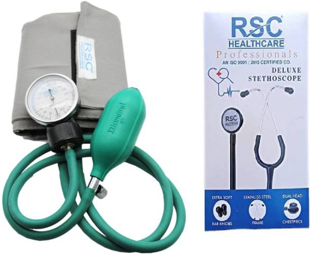 rsc healthcare Rsc-102 Aneroid Sphygmomanometer Dial Bp Monitor With Black Dual Head Aluminum Stethoscope For All Stethoscope Cardiology Stethoscope (Dual Side Chest Piece) Dual Head Stethoscope Dial Type Pressure Guard Sphygmomanometer Aneroid Bp Monitor ( Made In India ) 6 Month Warranty Bp Monitor