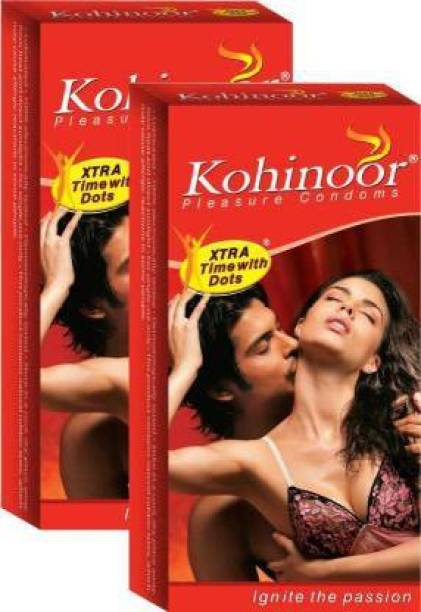 KOHINOOR Extra Time with Dots Premium Condom-Pack of 2- 20 Condoms(10*2) Condom (Set of 2, 20 Sheets) Condom