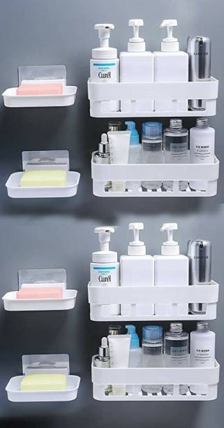 QXORE Bathroom Kitchen Shelf Soap Box Stand -Bathroom Shelves 4Pcs+ Soap Stand 4Pcs